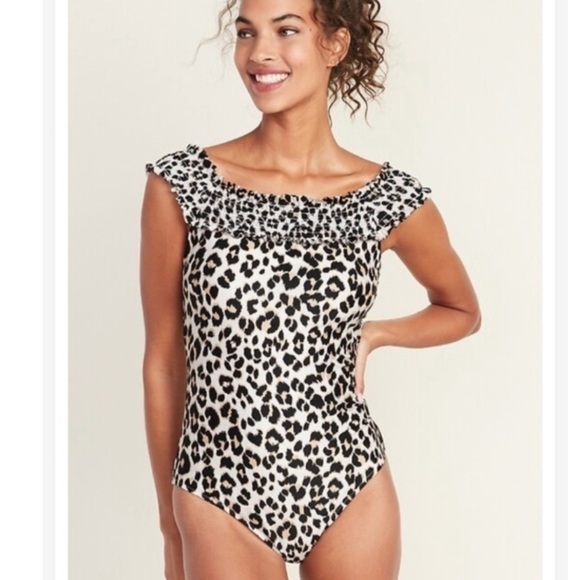 Old Navy Leopard Off Shoulder One-Piece Swim‎ animal print - Picture 1 of 9
